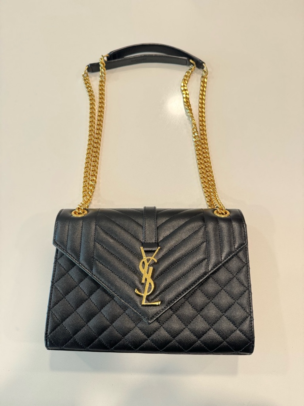 Saint Laurent ENVELOPE MEDIUM IN QUILTED GRAIN DE POUDRE EMBOSSED LEATHER